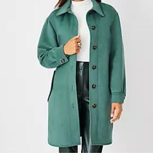 Ann Taylor Belted Shirt Jacket in green. NEW $199